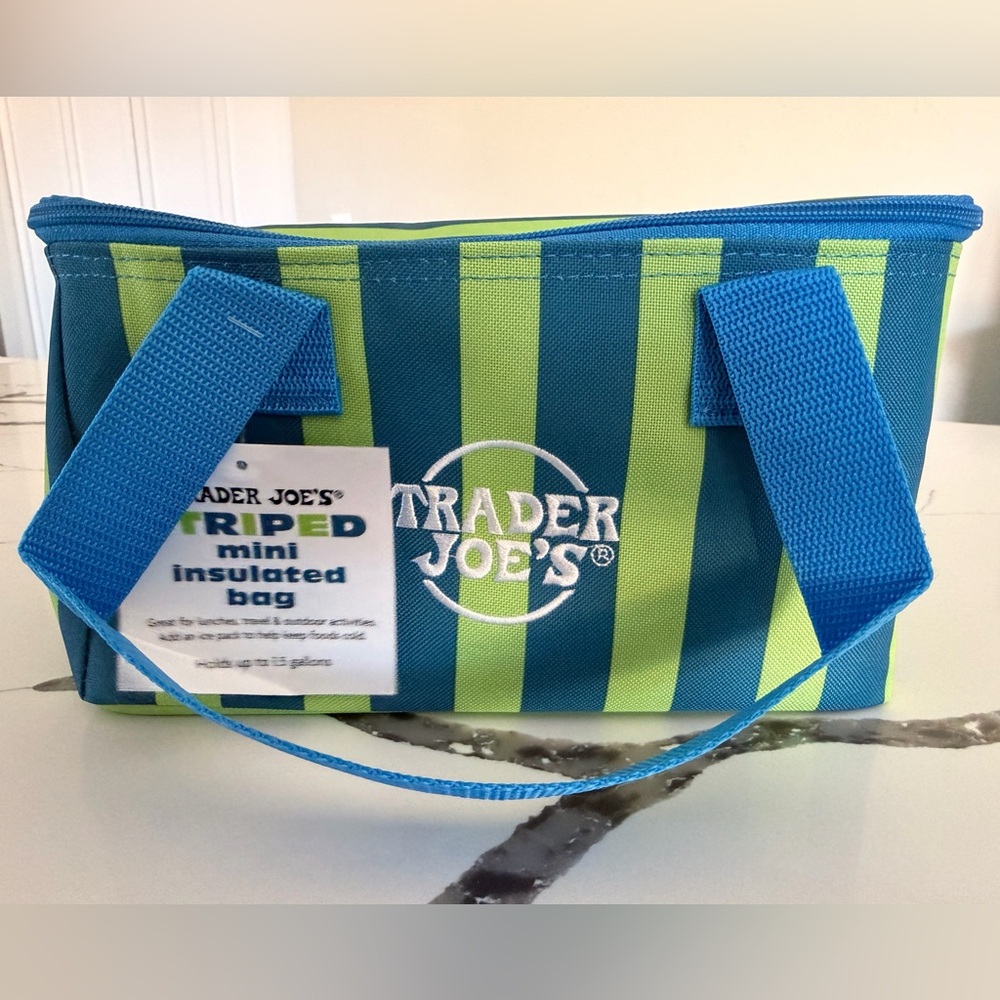 Trader Joe's Blue & Lime Striped Mini Insulated Lunch Bag